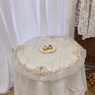 G202 手工生丝丝线绣 圆盖巾 本色 72cm多功能盖巾