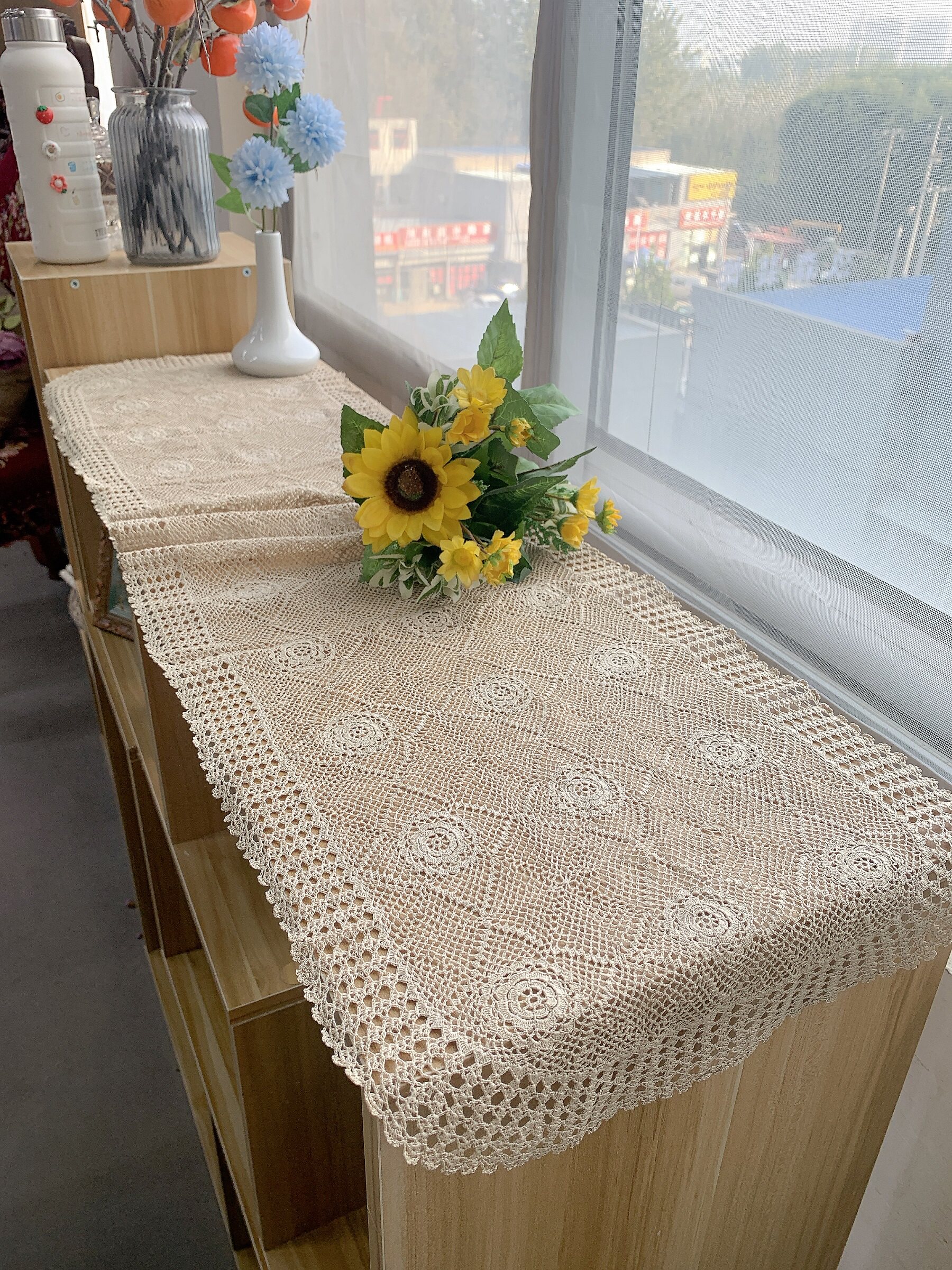 s318田园细线钩针长桌旗桌布电视柜鞋柜餐桌茶几盖巾冰箱防尘罩