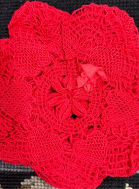 F112 红色棒槌花边杯垫 12cm 6片