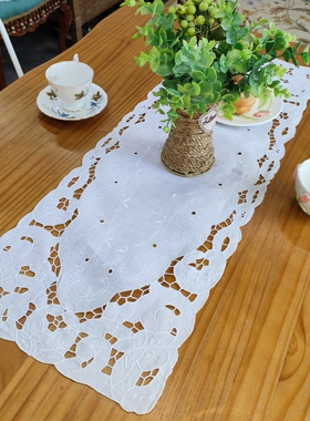 Z307 白色手绣 亚麻长桌旗 90*32cm 有氧化