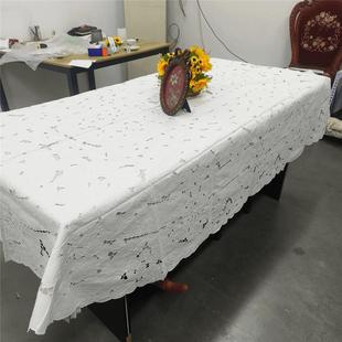 手绣花椭圆形桌布1.6×2.5m白色棉质 B211 氧化