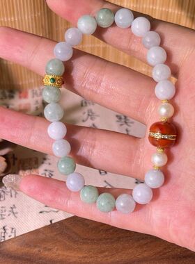 柏拉翡力S925纯银翡翠手链红玛瑙淡水珍珠高级感国风轻奢风01513