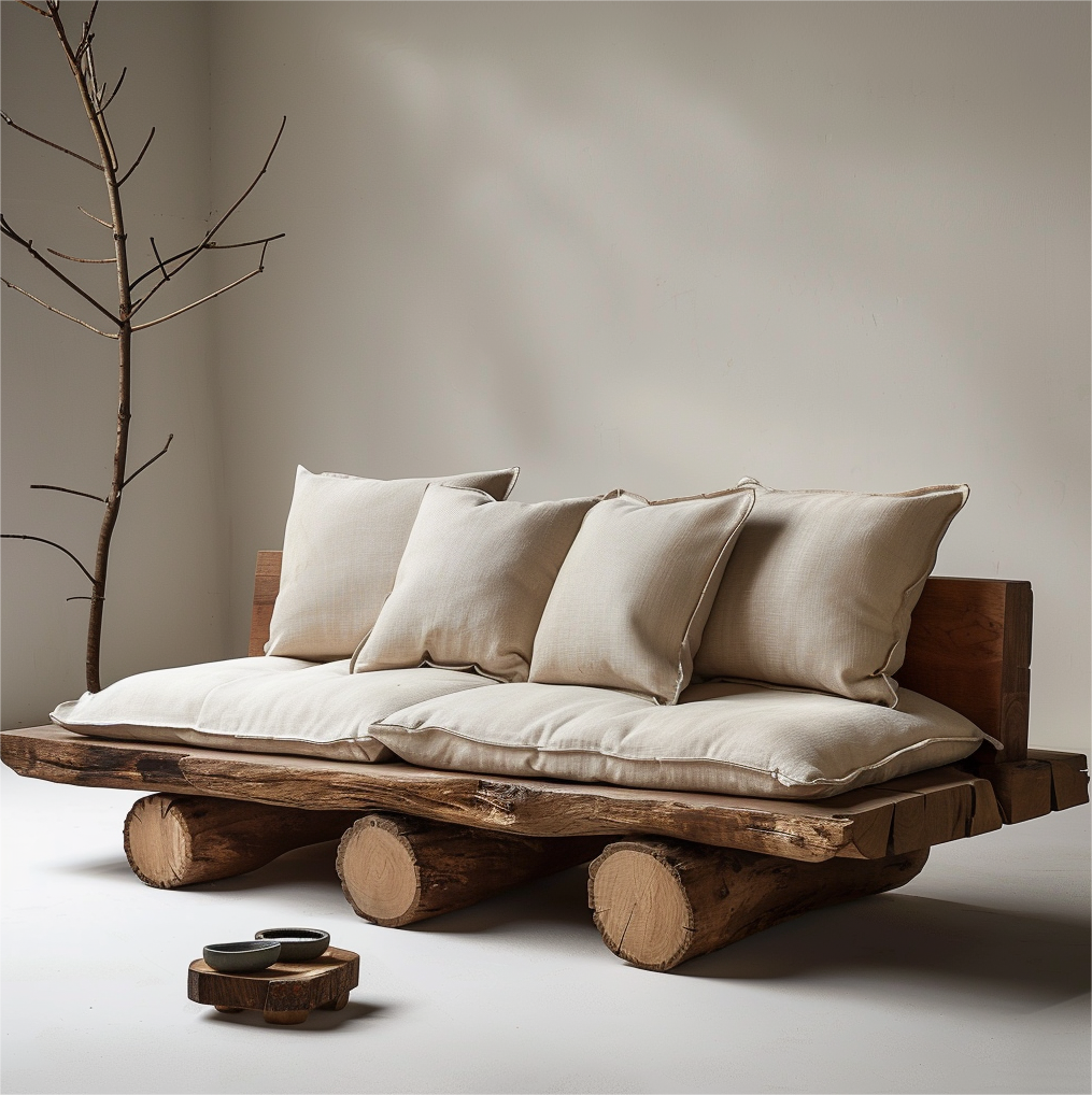 沙发侘寂风民宿原木中古风侘寂风