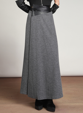 MIAHAN2025秋冬新款女百搭纯色气质保暖高腰a字型长款羊毛半身裙