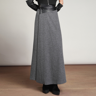 MIAHAN2025秋冬新款 羊毛半身裙 女百搭纯色气质保暖高腰a字型长款