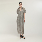 V领短袖 MIA 连衣裙 女新中式 简约宽松花苞裙开衩长款 HAN夏季 新品