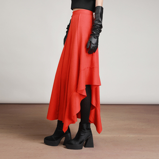小众本命年红色大摆A字型羊毛呢半身裙 女个性 MIAHAN2025冬季 新款