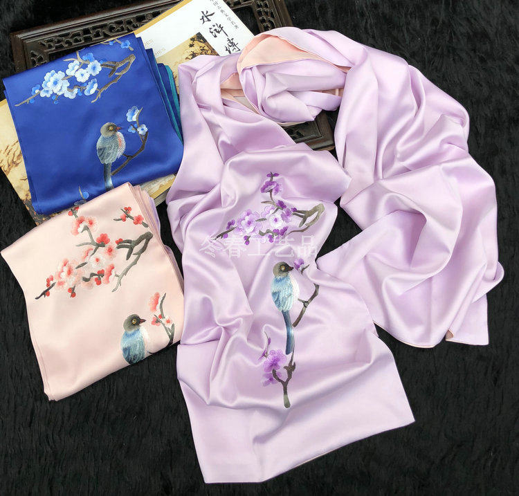 亏本促销苏州刺绣苏绣真丝围巾喜上眉梢出国礼品长女丝巾苏州特产