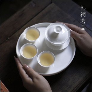 逍遥｜潮汕工夫茶盘茶船高温白瓷干泡台简约小型茶台纯白托盘壶承