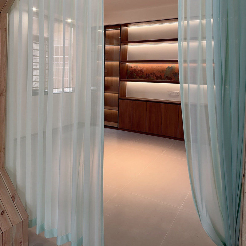 中式古风天青色顺滑客厅阳台宋代水绿色垂坠窗纱透光厚重纱帘