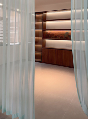 中式古风天青色顺滑客厅阳台宋代水绿色垂坠窗纱透光厚重纱帘