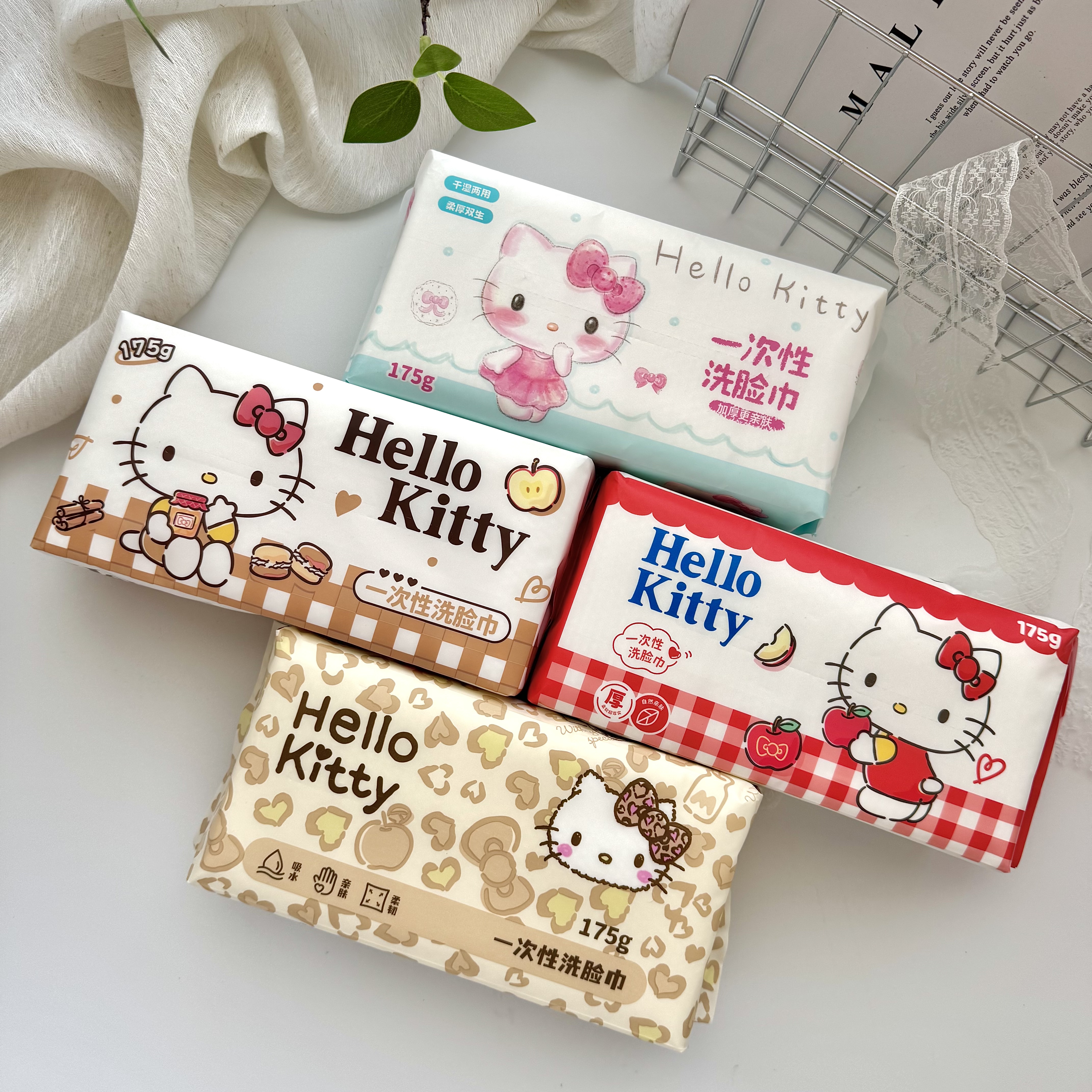 卡通少女HelloKitty抽取式一次性洗脸巾棉柔巾珍珠纹洁面干湿两用