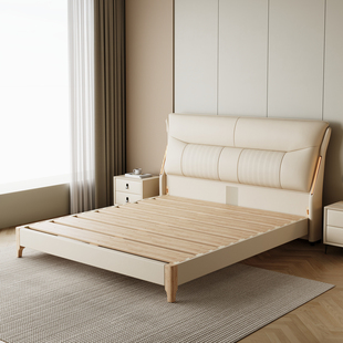 友宝尼意式轻奢榫卯满铺真皮床1.5m现代简约主卧1.8m榫卯全实木床