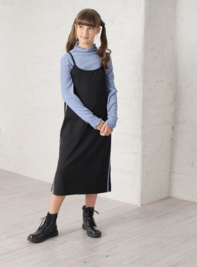 日单秋冬新款休闲条纹拼接侧开叉单针织吊带裙打底衫非套装24760