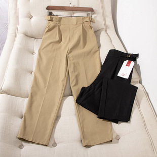 女29905 长裤 日单春夏秋新款 气质百搭半松紧腰侧边搭扣直筒休闲裤
