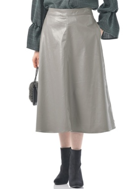 日单秋冬新款成熟显气质内衬半松紧腰后拉链贴布装饰A字皮裙23661