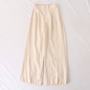 女28445 直筒裤 日单春夏新款 休闲百搭一粒扣松紧腰垂坠直筒雪纺裤