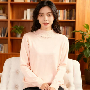 针织衫 饰长袖 毛衣女28915 优雅气质罗纹领钉珠装 日单品牌秋冬新款