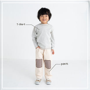 厚31622 休闲百搭一粒扣松紧腰格子贴布棉休闲裤 日单童装 秋冬时尚