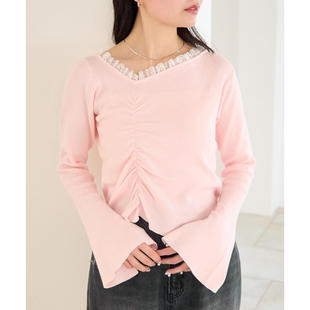 针织衫 饰立体修身 32249 清新甜美鸡心领蕾丝边装 日单品牌秋冬新款