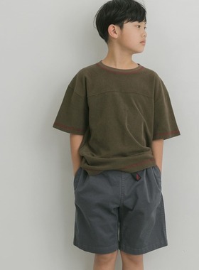 日单夏季新款时尚休闲亲子装圆领明线装饰毛圈棉短袖T恤21458