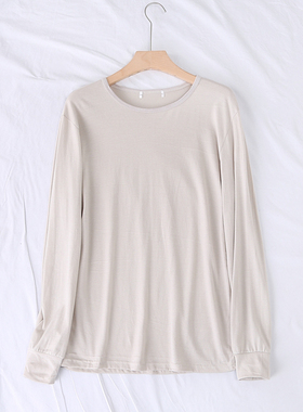 春季新款简约大方休闲百搭光板纯色圆领宽松情侣款长袖T恤15268