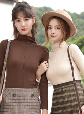 软德绒半高领打底衫女紧身洋气高领秋衣发热保暖上衣T恤秋冬20399