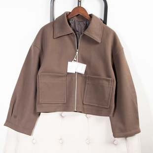 方形口袋短款 有型翻领拉链款 毛呢外套31457 时尚 日单品牌秋冬新款