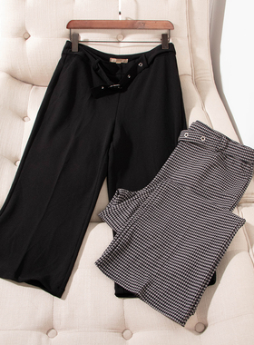 欧美单春夏新款时尚休闲气质百搭高腰带腰带阔腿裤休闲裤女29736