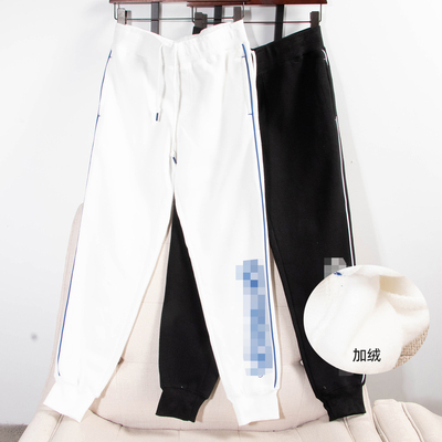 松紧腰字母印花罗纹束脚加绒卫裤