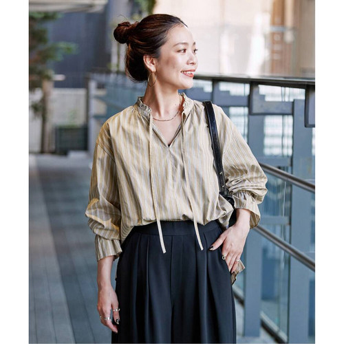 日单春夏甜美棉喇叭袖系带衬衫