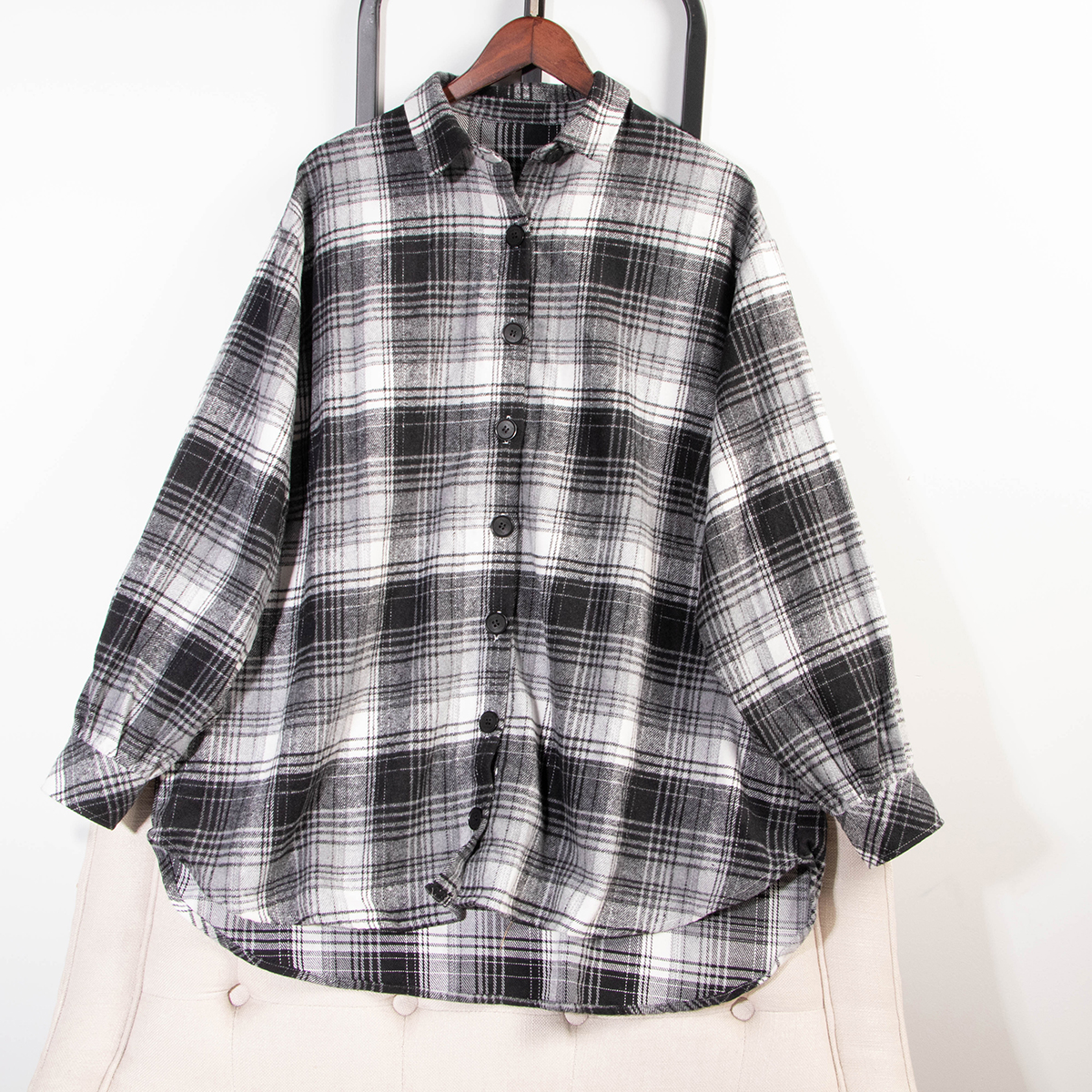 大版百搭翻领系扣厚款磨毛衬衫