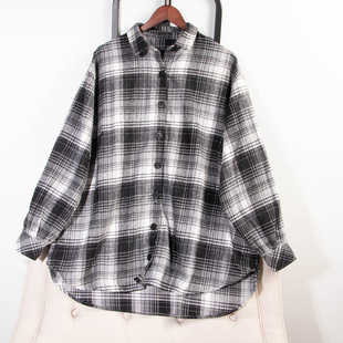 日单冬季新款休闲大版百搭翻领系扣厚款磨毛衬衫开衫外套女31387