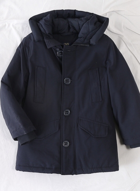 一件过冬！外贸童装防风保暖防水面料纽扣连帽绒内衬厚棉衣17864