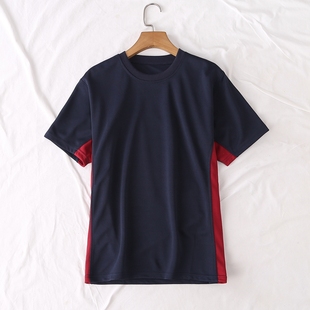 圆领红色拼接健身运动吸湿排干网眼速干短袖 外贸夏季 T恤上衣19659