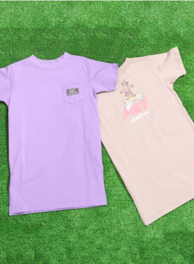 日单品牌夏季新款童装时尚可爱印花侧开叉棉短袖T恤裙上衣26841