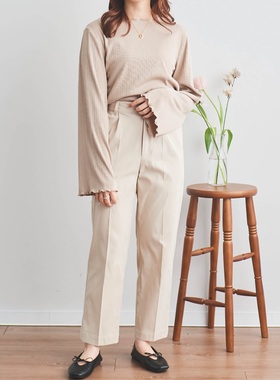 日单品牌春季新款简单时尚休闲百搭一粒扣半松紧腰休闲裤女25265