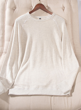 出口韩国订单春秋新款简单纯色圆领插肩袖锁边长袖卫衣男女25668