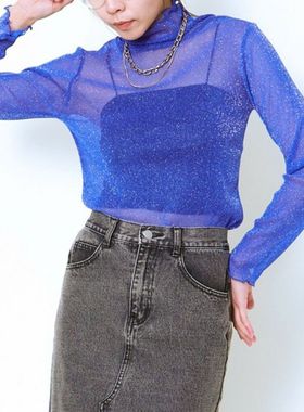 日单品牌春夏秋新款时尚优雅性感高领轻薄蕾丝衫打底衫小衫31265