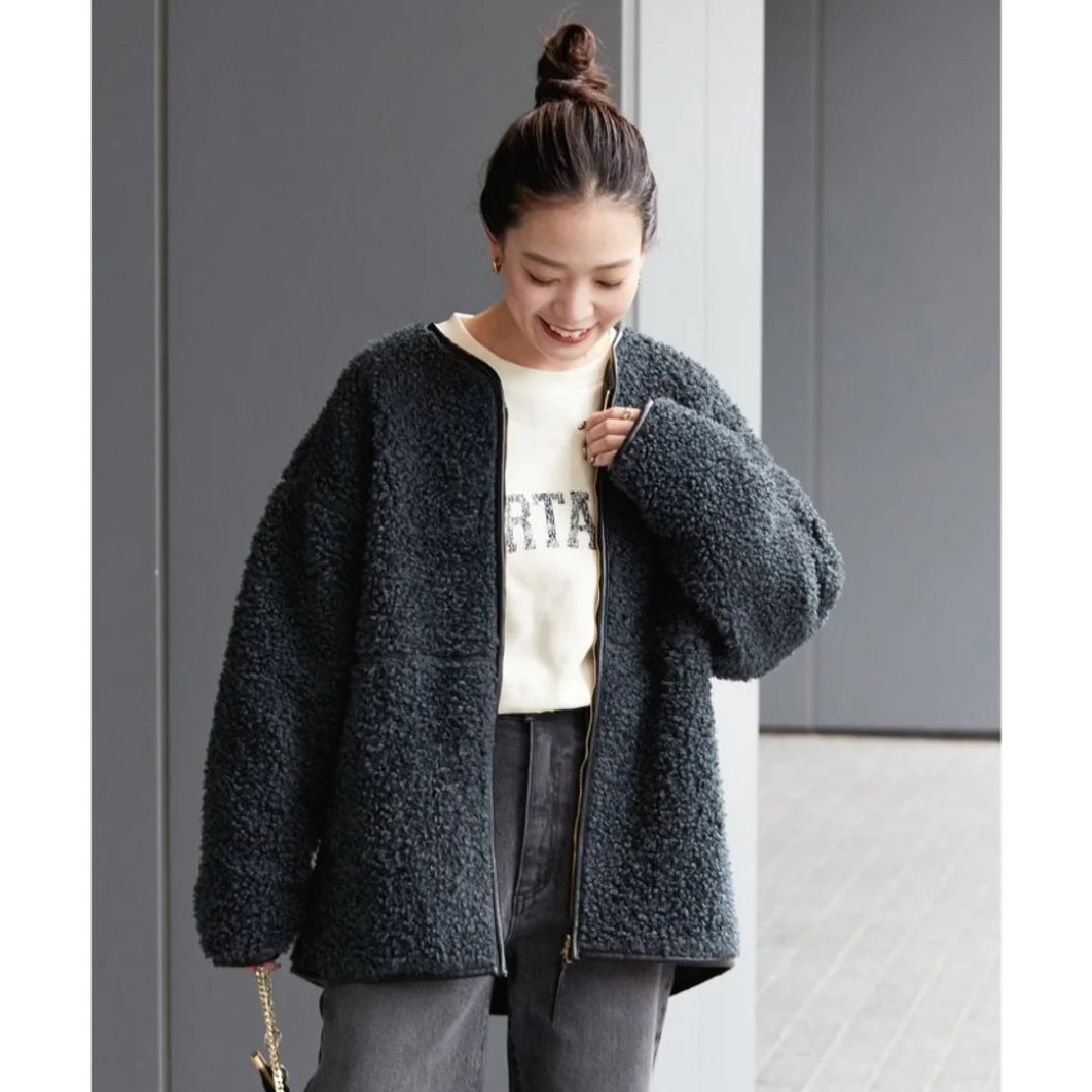 温暖V领拉链泰迪绒皮边棉衣外套