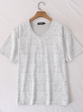日单夏季新款简单大方休闲百搭鸡心领线条印花短袖上衣男女25840
