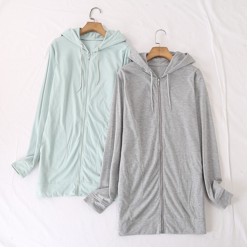 日单品牌春秋新款简单休闲百搭连帽侧口袋中长款外套防晒衣28470