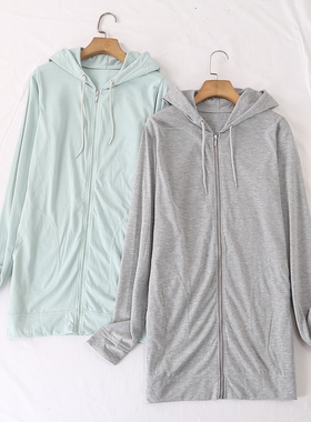 日单品牌春秋新款简单休闲百搭连帽侧口袋中长款外套防晒衣28470