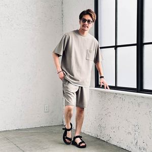 日单男装品牌春夏新款休闲百搭圆领口袋短袖T恤+中裤套装26177