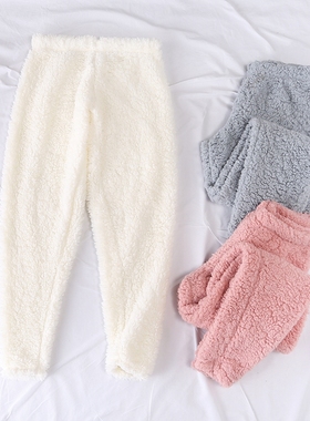 外贸冬季新款保暖亲肤纯色松紧腰羊羔毛小脚裤家居裤暖暖裤17087