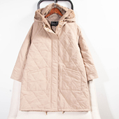 简约日系休闲保暖连帽前襟加绒绗线中长款 日单冬季 新款 棉服31803