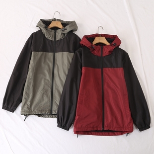 日单秋冬新款休闲防泼水连帽摇粒绒内衬拼色防风外套男女27912