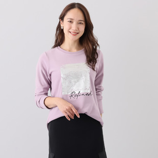 日单秋冬新款柔软亲肤胸前银箔印花双面绒“德绒”打底衫女29909