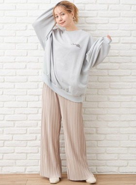 日单春夏新款简约多色时尚百搭松紧腰百褶宽松直筒裤休闲裤21277