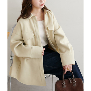 日单品牌冬季新款时尚休闲有型衬衫领翻盖口袋呢厚衬衫外套32124